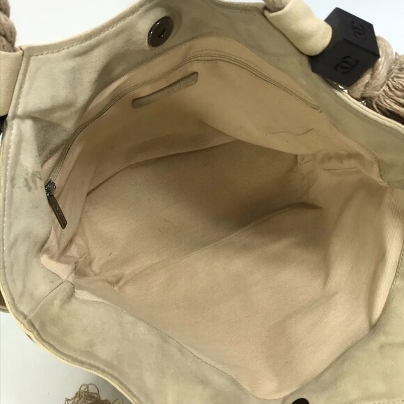 CHANEL CC Mark Clover Flower fish bag net bag Tote Bag Shoulder Bag Canvas Beige - Picture 12 of 16